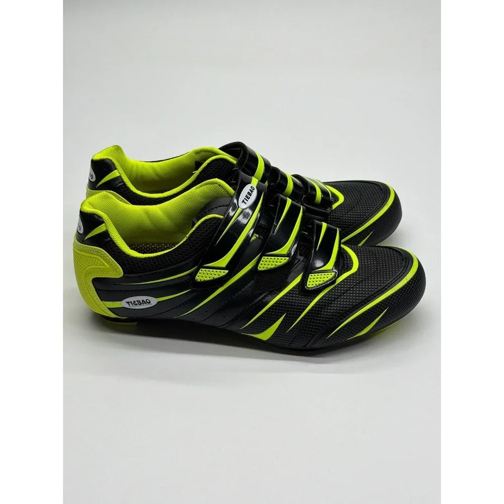 Tiebao Road Cycling Shoes‎ Mens 9 Black Neon Yellow 3-Bolt Cleat Compatible